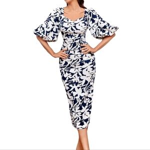 Floral Print Sweetheart Neck Lantern Sleeve Dress